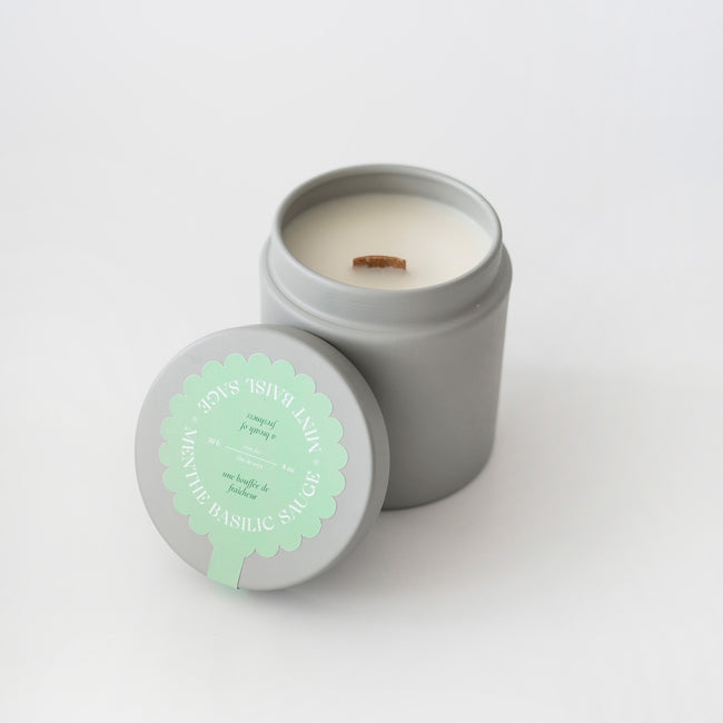Bougie de cire de soya agrumes sauge basilic