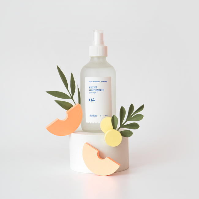 bruine d'ambiance parfum de maison pêche gingembre
