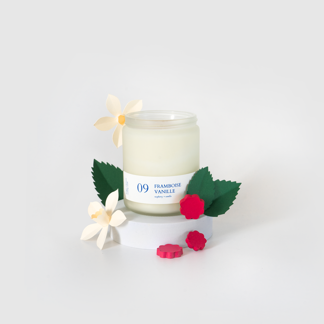 Chandelle mèche en bois soya Framboise Vanille