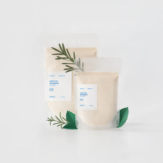 Emballage lait de bain hydratant menthe romarin